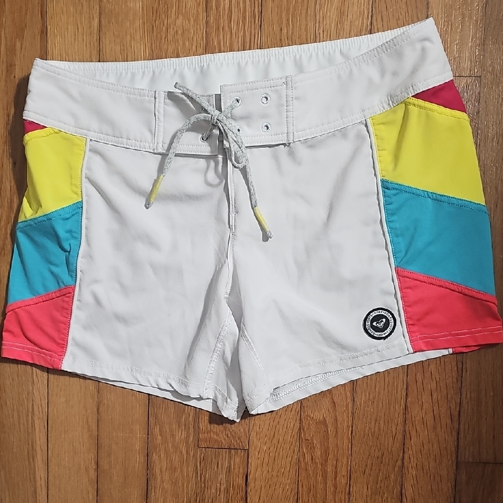 Roxy Women's White Athletic Shorts with Colorful Accents
